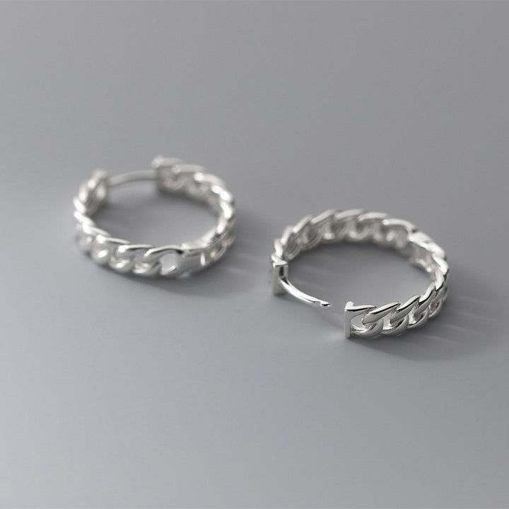 Boucle d'oreille créole maillons chaîne en argent 925 - Bijou élégant et moderne pour compléter votre style avec une touche d'éclat.