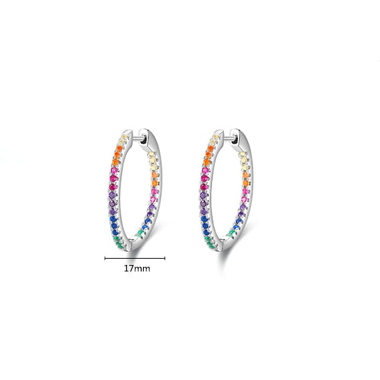 Boucle d'oreille anneau créole avec strass colorés en argent 925 - Femme. Un accessoire de mode étincelant pour une allure chic et colorée.