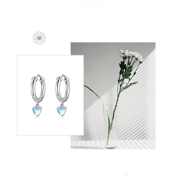 Boucle d'oreille anneau coeur avec fleurs et boucles d'oreilles en argent - Femme - Argent 925