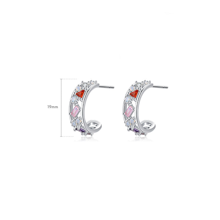 Boucle d'oreille créole large ajourée avec diamants multicolores - Femme - Argent 925. Élégance remarquable avec un kaléidoscope de couleurs.