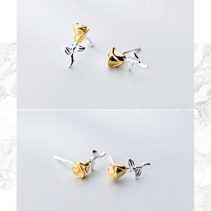 Boucle d'oreille rose fleur en argent 925, plaqué or. Un bijou délicat qui capture l'essence de la nature dans un design intemporel.