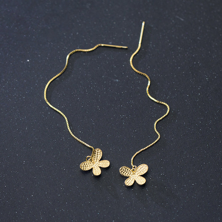 Boucle d'oreille pendante longue chaîne papillon en argent 925 plaqué or - Accessoire féminin élégant et sophistiqué pour sublimer votre grâce.