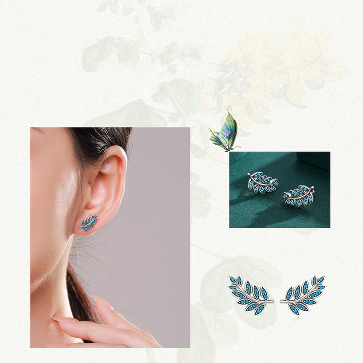 Boucle d'oreille grimpante feuille pierre turquoise - Femme - Argent 925, une ode à la nature et à la féminité.