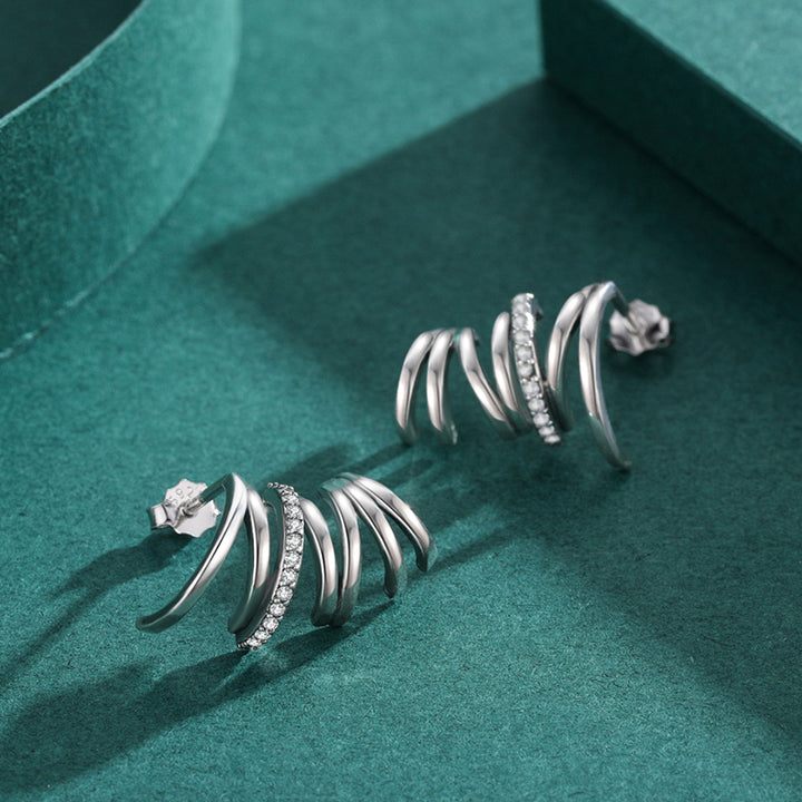 Boucle d'oreille grimpante anneaux strass en argent 925 - Élégance intemporelle avec des cercles ouverts et strass scintillants pour un éclat captivant.