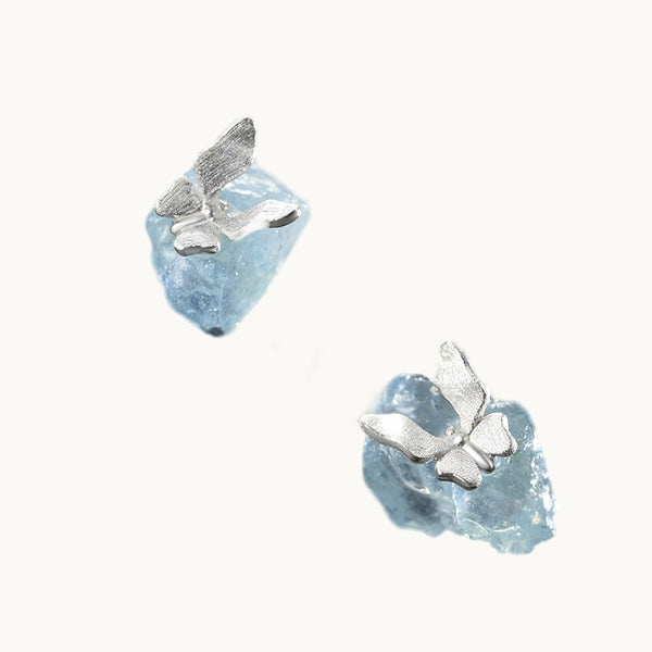 Boucle d'oreille pierre bleue papillon - Femme - Argent 925