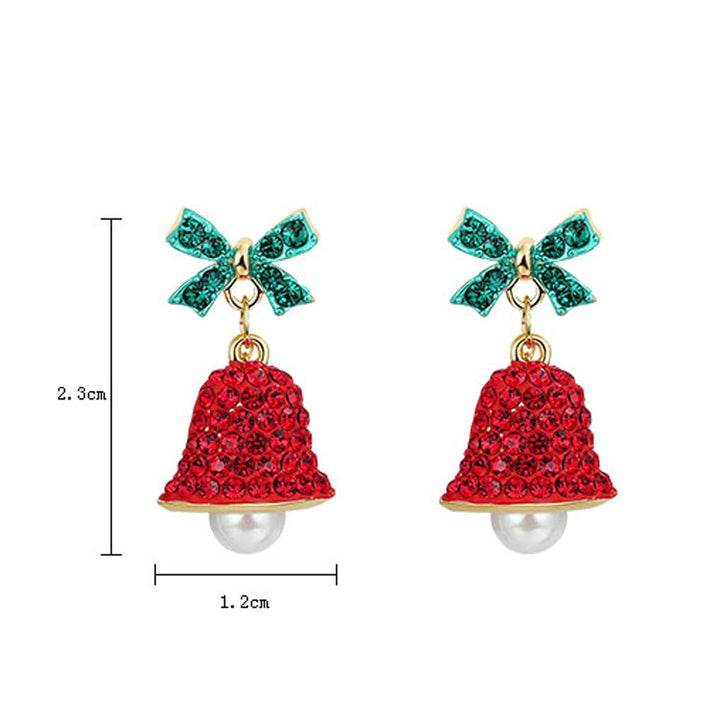 Boucle d'oreille noël noeud cloche pendante strass perle - Femme. Sublimez votre tenue festive avec ces boucles d'oreille en forme de cloche rouge éclatante, ornées d'un délicat noeud vert et d'une perle. Idéales pour briller lors des soirées hivernales.