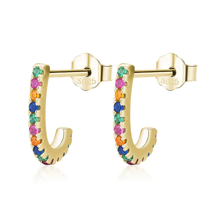 Une paire de boucles d'oreilles en demi-anneau avec des pierres multicolores - Femme - Argent 925