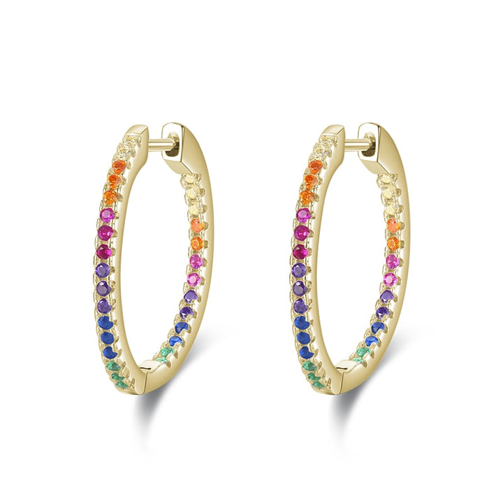 Boucle d'oreille anneau créole strass colorés - Femme - Argent 925. Un accessoire de mode scintillant pour une allure chic et colorée.