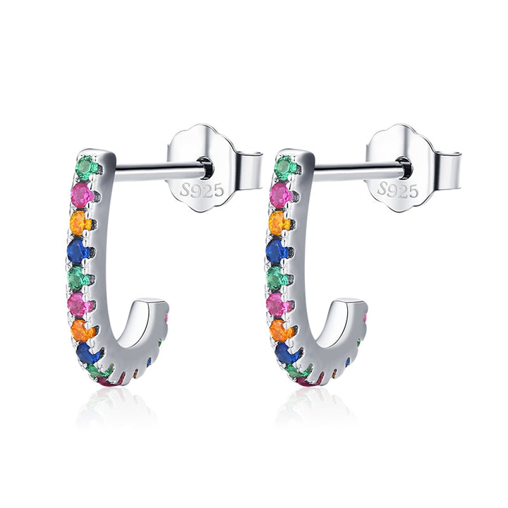 Boucle d'oreille demi anneau avec strass colorés, ajoutant une touche d'originalité à un design intemporel - Femme - Argent 925.