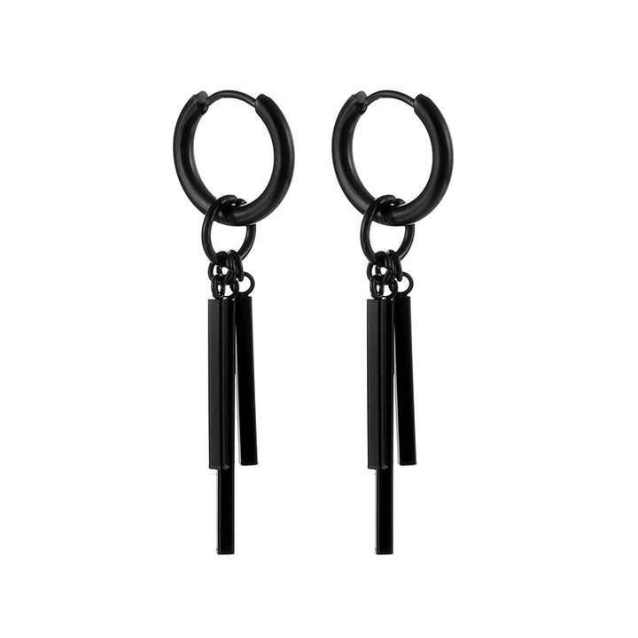 Boucle d'oreille anneau pendante style zoro en acier inoxydable pour homme - Noir mat ou argenté éclatant, élégance moderne.