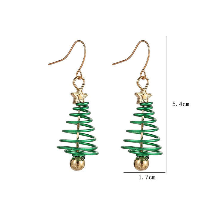 Boucle d'oreille pendante sapin de Noël en spirale verte avec étoile dorée - Femme. Parfait pour illuminer vos tenues festives.