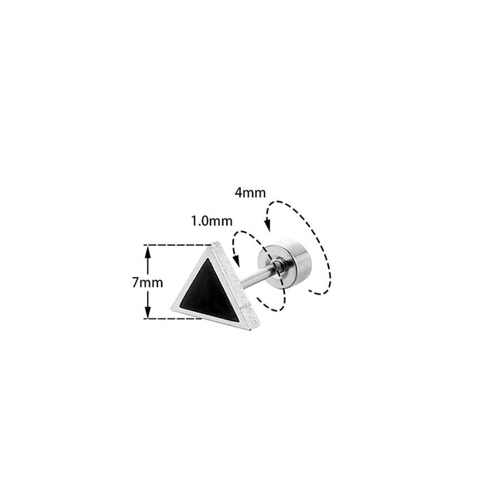 Boucle d'oreille triangle bicolore en titane et acier inoxydable pour homme, design audacieux et sécurisé, 7 mm.