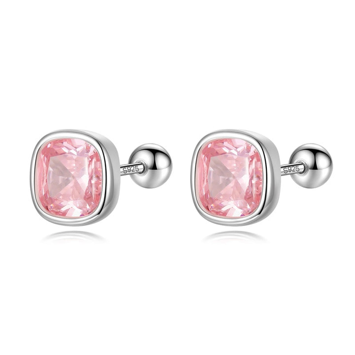 Boucle d'oreille strass rose carré en argent 925 pour enfant - 6,8 x 6,8 mm - 1,5 g - sécurité et confort - 1001 Boucles d'Oreille