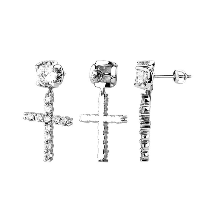 Boucles d'oreille pendante diamant croix strass - Homme, style hip-hop audacieux avec éclatant diamant de zirconium et strass scintillants. Finitions argentées et dorées pour un look sophistiqué et street-chic. Alliage de zinc.