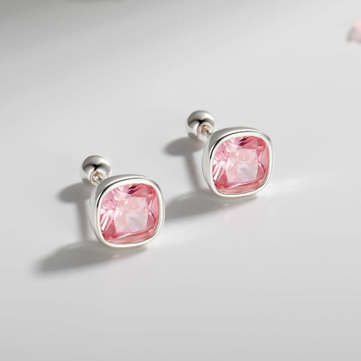 Boucle d'oreille strass rose carré en argent 925 pour enfant - 6,8 x 6,8 mm - 1,5 g - sécurité et confort - 1001 Boucles d'Oreille