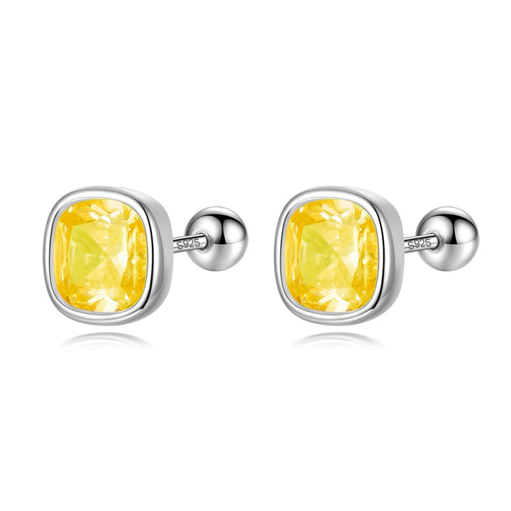 Une paire de boucles d'oreille en argent 925 avec un strass carré coloré - Enfant - 6,8 x 6,8 mm - 1,5 g - Idéales pour les petites filles.