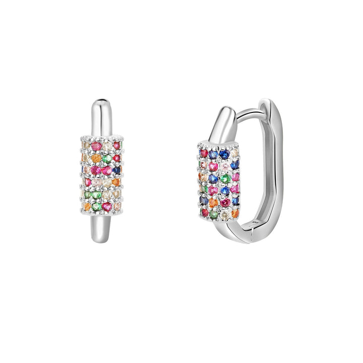 Boucle d'oreille créole ovale avec bague strass colorés - Femme - Acier inoxydable. Éclat et couleurs captivantes pour une touche de glamour et d'originalité.