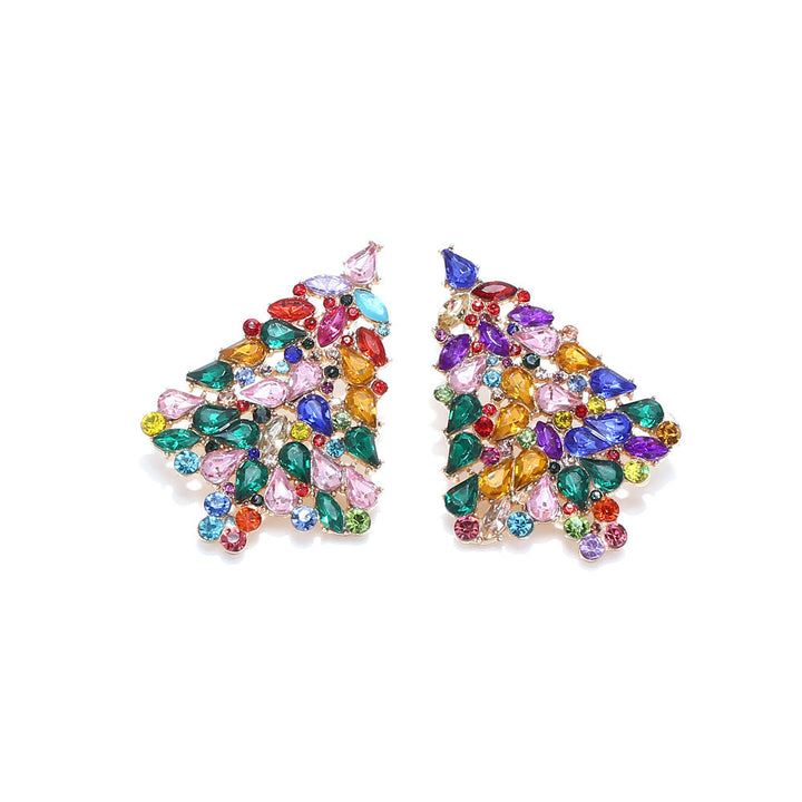 Boucle d'oreille pendante sapin strass multicolores - Femme. Éclat coloré et élégant pour la saison des fêtes.