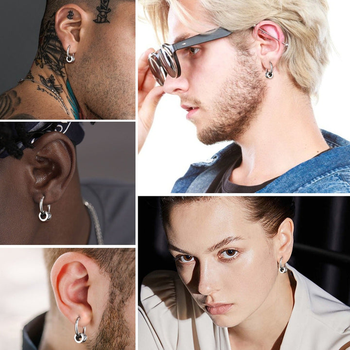 Boucle d'oreille créole homme avec anneau tressé viking en acier inoxydable argent - 19 x 2,5 mm. Affichez une allure celte et robuste avec cet accessoire inspiré des guerriers vikings.